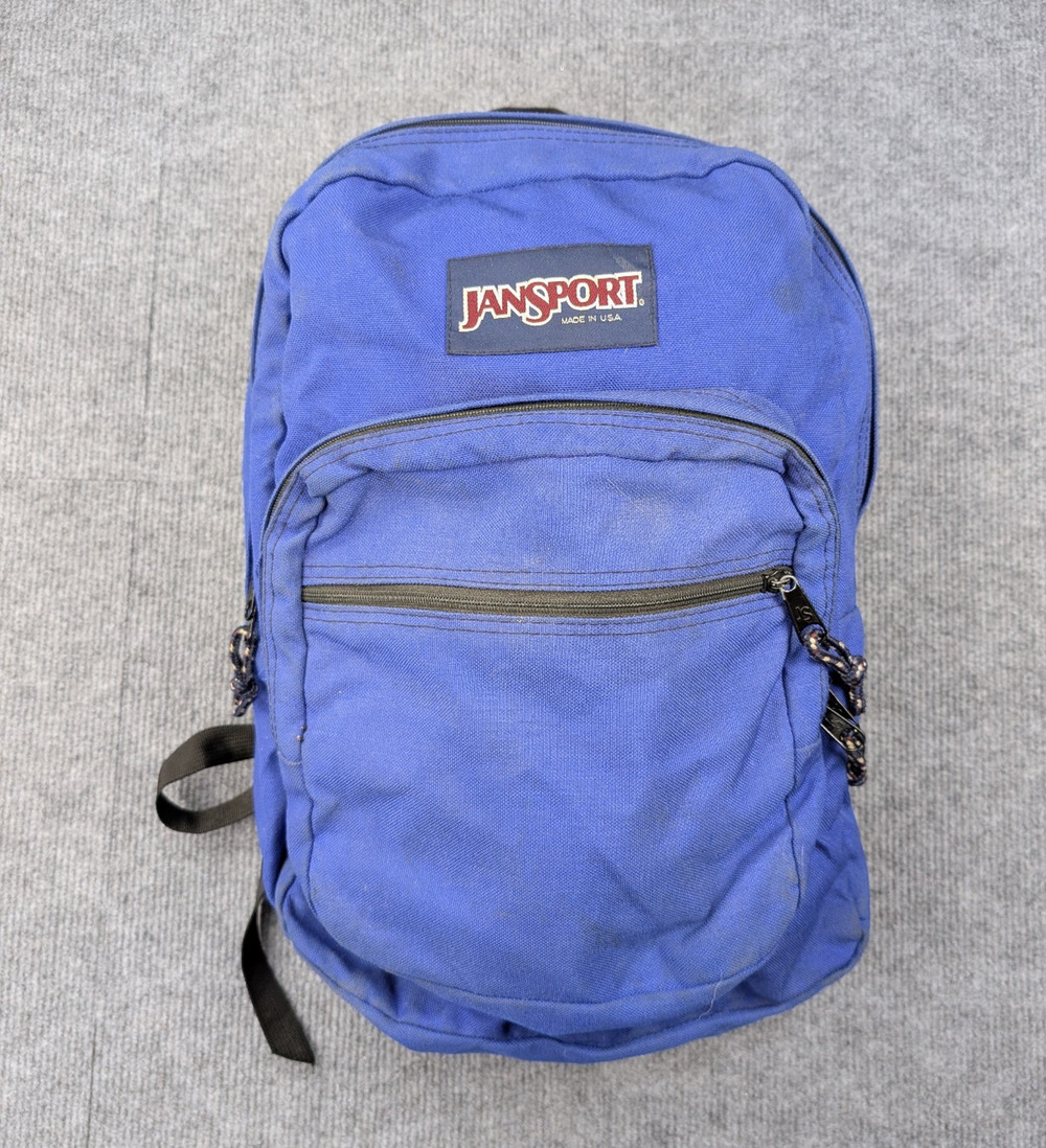 Vintage Jansport Backpack USA Made Blue 90s 1994 School Canvas Book Bag Zip